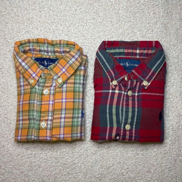 2 Pack, Ralph Lauren Toddler Plaid Button Down Size 12M Long Sleeve 100% Cotton - Picture 8 of 10